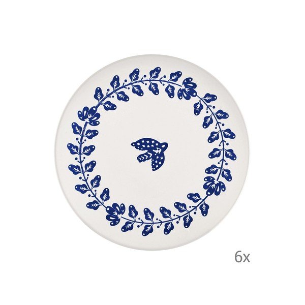 6 taldriku komplekt, valge ja sinine portselanist taldrik Bloom, ⌀ 26 cm - Mia
