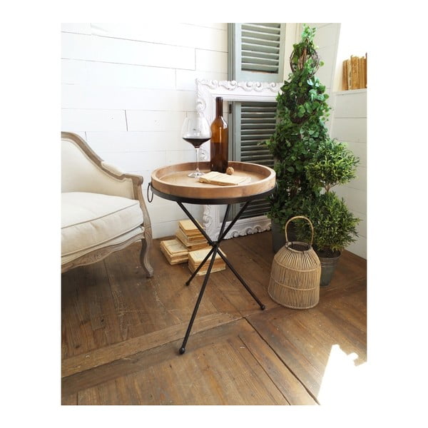 Příruční stolek s odnímatelnou dřevěnou deskou Orchidea Milano Country, ⌀ 47 cm