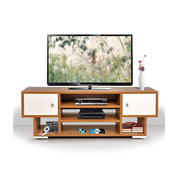 Televizní stolek Uno, krémový/bambus