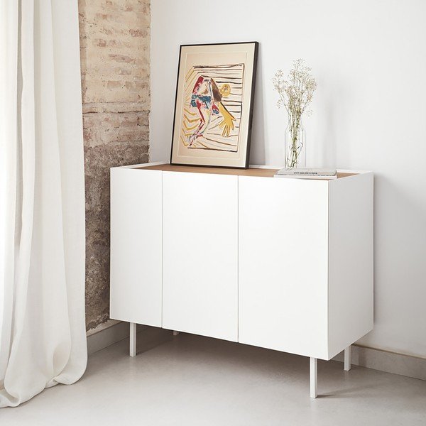 Valge madal tammedekooriga kummut 110x85 cm Arista – Teulat-image-1
