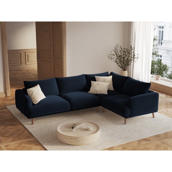 Tumesinine sametist nurgadiivan (parem nurk/L-kujuline) Naomi - Micadoni-image-1