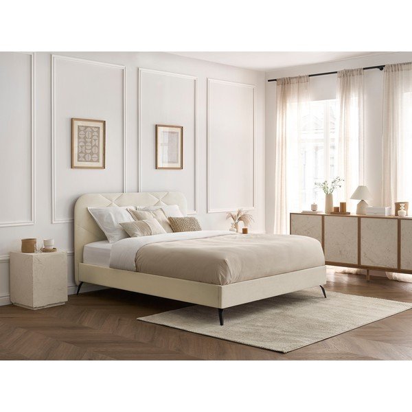 Beež polsterdatud kaheinimesevoodi 160x200 cm Prune - Bobochic Paris-image-1