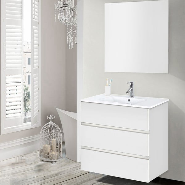 Koupelnová skříňka s umyvadlem a zrcadlem Nayade, odstín bílé, 70 cm