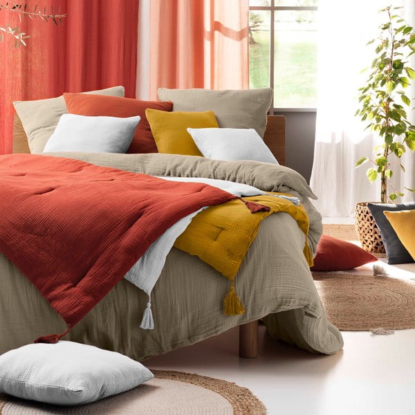 Beež pikendatud musliinist voodipesu kaheinimesevoodile 240x260 cm Angelia - douceur d'intérieur-image-2