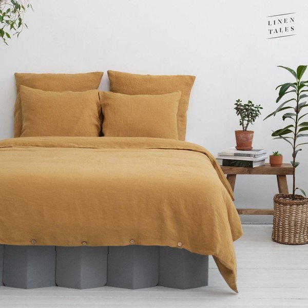 Kollane kanepikiust tekikott 140x200 cm Amber – Linen Tales-image-3