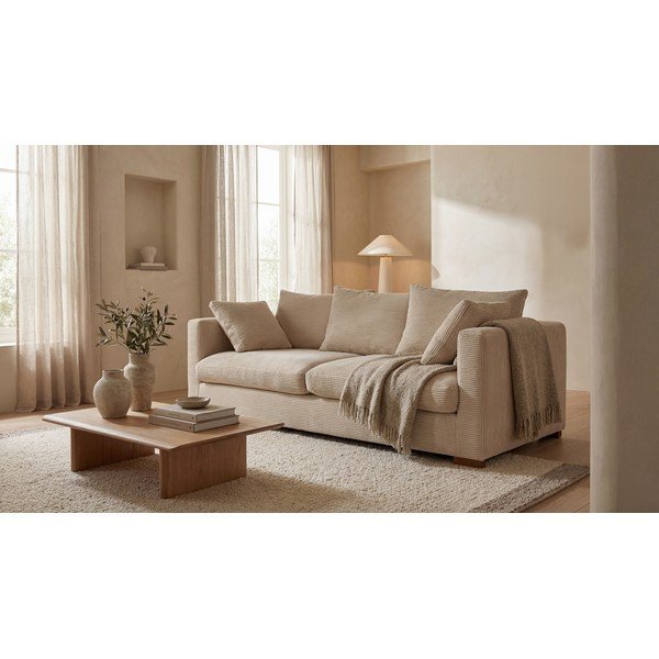 Beež velvetist diivan 220 cm Comfy - Scandic-image-1