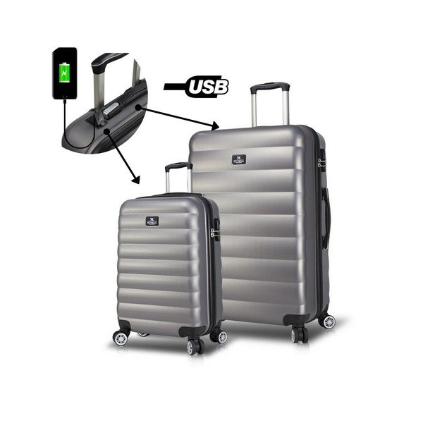 Sada 2 šedých cestovních kufrů na kolečkách s USB porty My Valice RESSNO Cabin & Large-image-2