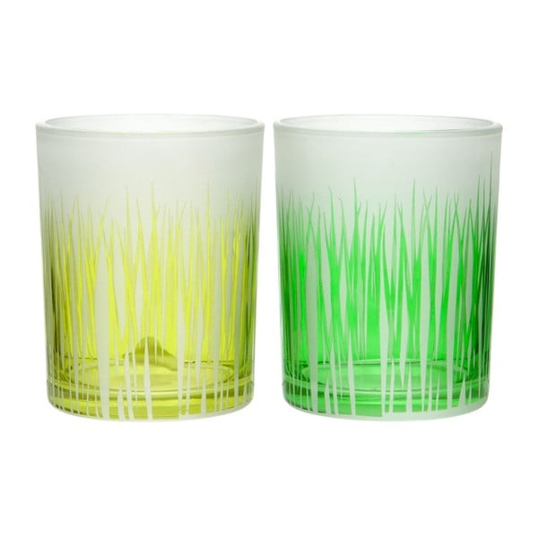 Sada 2ks svícnů Grass Glass, 10 x 13 cm