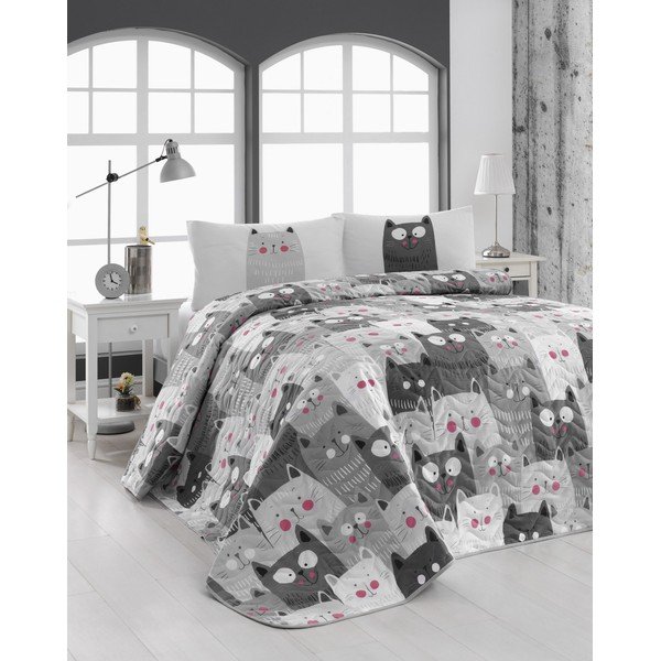 Set prošívaného přehozu a 2 povlaků na polštáře Eponj Home Duvarda Kediler Grey, 200 x 220 cm