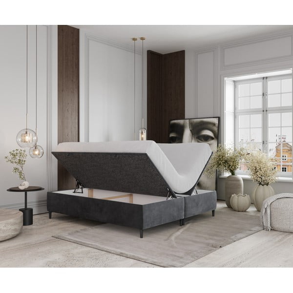 Antrasiitne polsterdatud kaheinimese voodi koos panipaigaga 200x200 cm Tate - Maison de Rêve-image-2