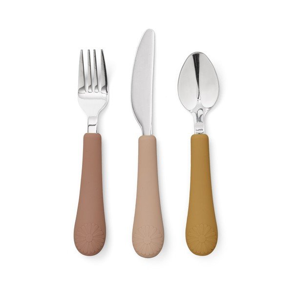 3-osaline ookerkollane/terrakottapunane silikoonist laste söögiriistade komplekt Tuscany Mix - Cam Cam Copenhagen