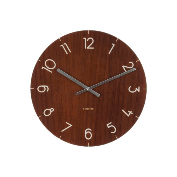 Tmavě hnědé hodiny Present Time Glass Wood, ⌀ 40 cm