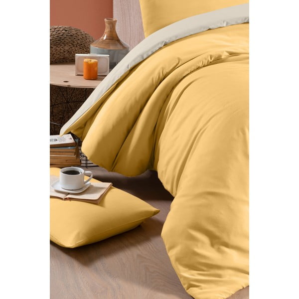 Kollane ja kreemikas puuvillane kahekohaline voodilina/ pikendatud voodilina 200x220 cm - Mila Home-image-2