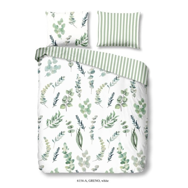 Zeleno-bílé bavlněné povlečení na dvoulůžko Good Morning Greno, 200 x 200 cm