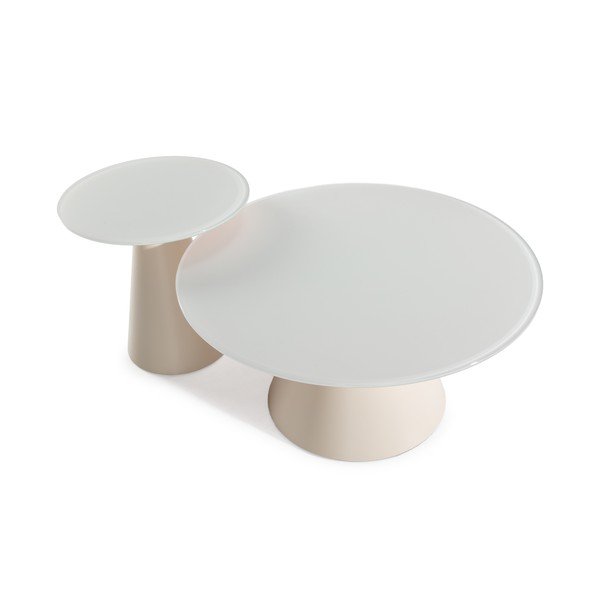 Kreem ümmargune kohvilaud klaasist pealispinnaga, 2 tk komplektis ø 80 cm, Vida - MOME-image-3