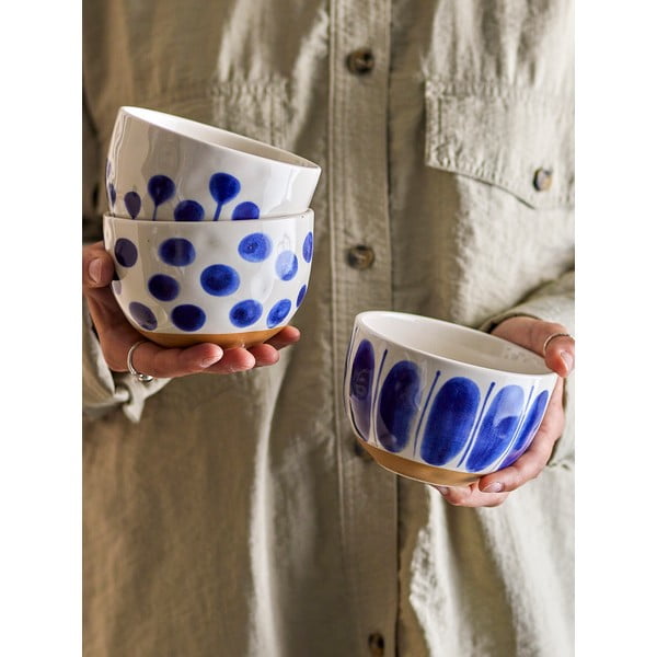 Valged/sinised kivikeraamikast kausid 3tk komplektis 580 ml Linora - Bloomingville-image-1