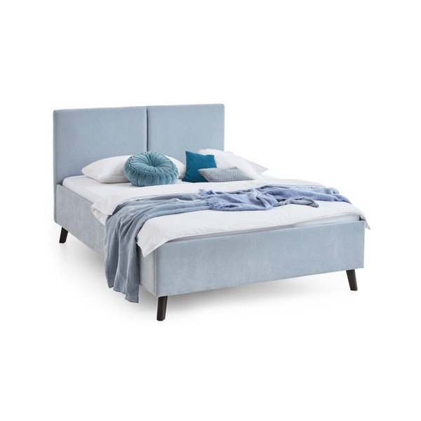 Helesinine polsterdatud kaheinimesevoodi liistudest raamiga 140x200 cm Piano - Meise Möbel-image-3