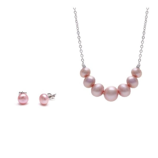 Sada náhrdelníku a náušnic z říčních perel Chain, růžová