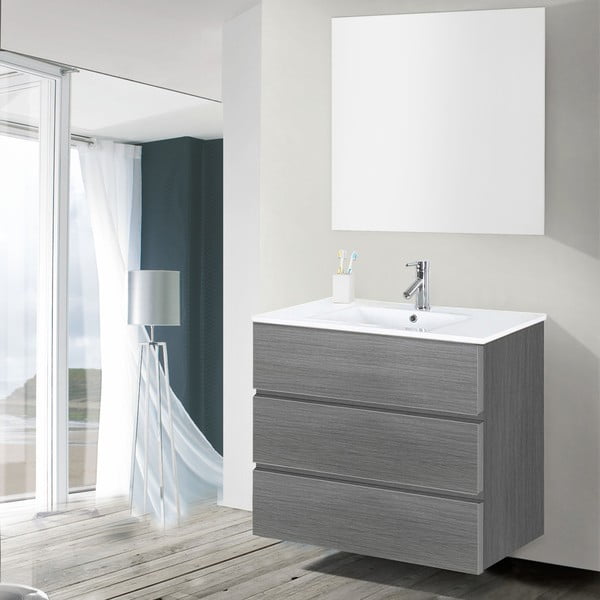 Koupelnová skříňka s umyvadlem a zrcadlem Nayade, odstín šedé, 80 cm