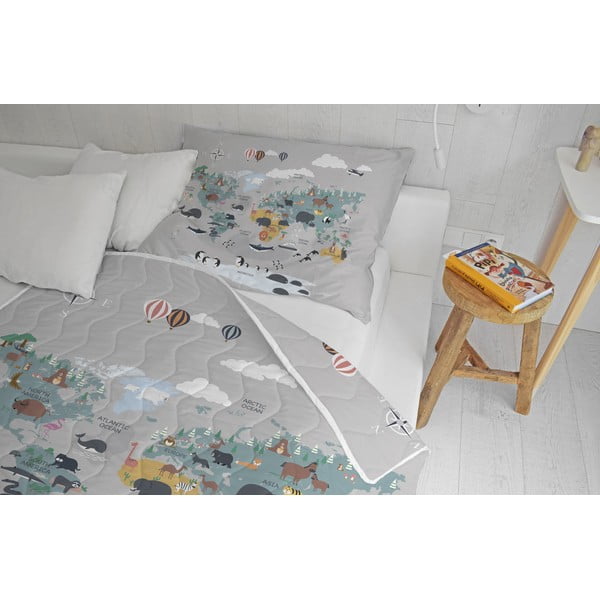 Hall puuvill-satiinist teki ja padjapüüride komplekt 140x200 cm Travel Around The World – Butter Kings-image-1