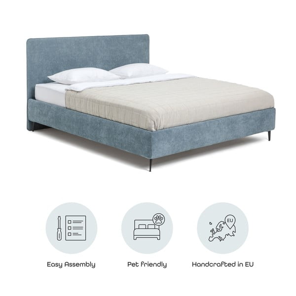 Sinine polsterdatud kaheinimesevoodi koos voodipõhjaga 180x200cm Noira Slim - Bonami Selection-image-4