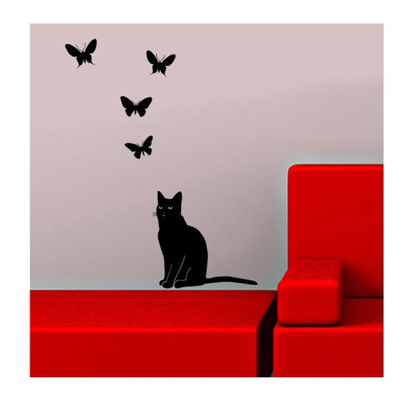 Vinylová samolepka na stěnu Kočka a motýli
