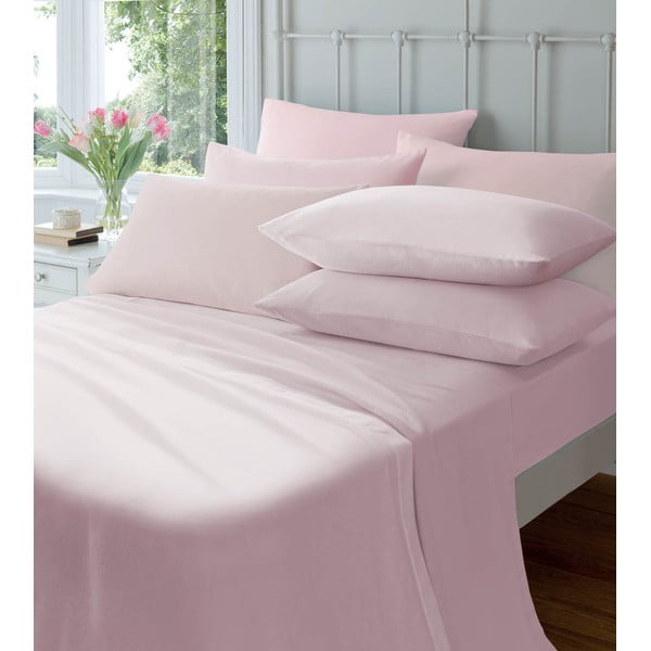 Elastické prostěradlo Plain Flette Pink, 135x190 cm