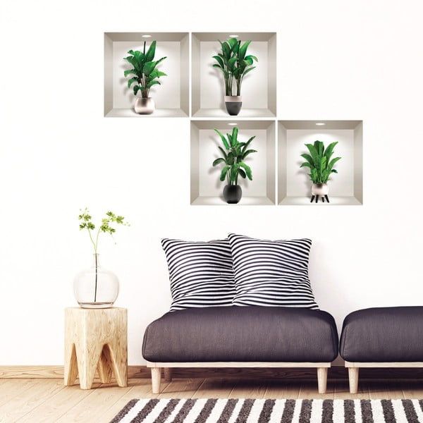 Komplekt 4 3D seinakleebist eksootilised palmilehed - Ambiance