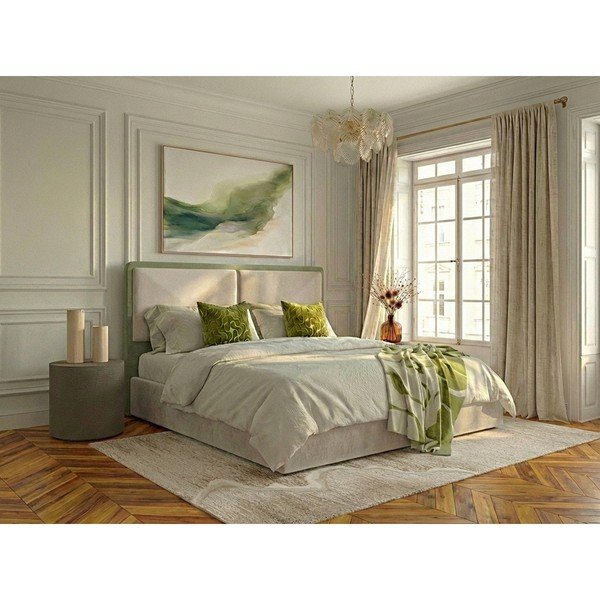 Beež polsterdatud kaheinimesevoodi panipaigaga ja liistudest raamiga 180x200 cm Mara - Bobochic Paris-image-1