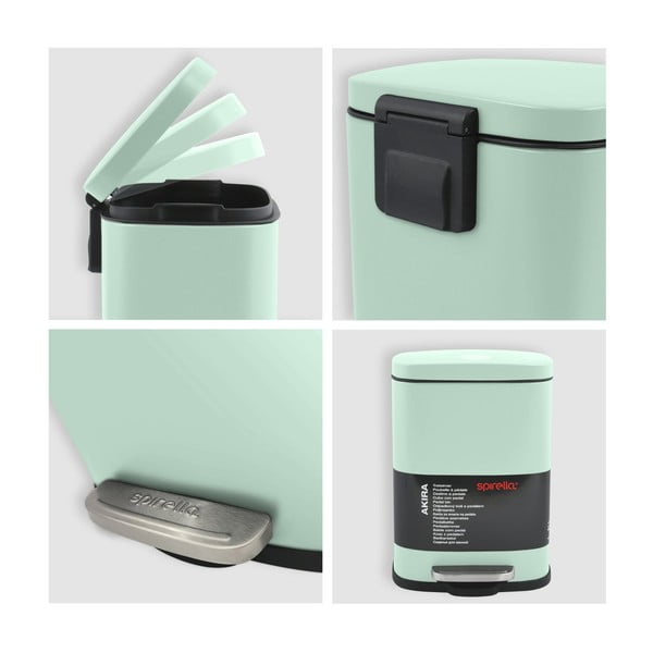 Piparmündivärvi terasest prügikast 5 l Akira - Spirella-image-3