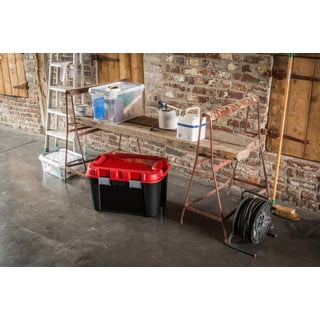 Punane-must plastikust hoiukarp kaanega 59x39,5x36 cm Totem - Curver