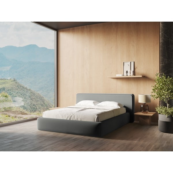 Hall polsterdatud kaheinimesevoodi koos voodipõhja ja panipaigaga 160x200cm Kiana - Makamii-image-1