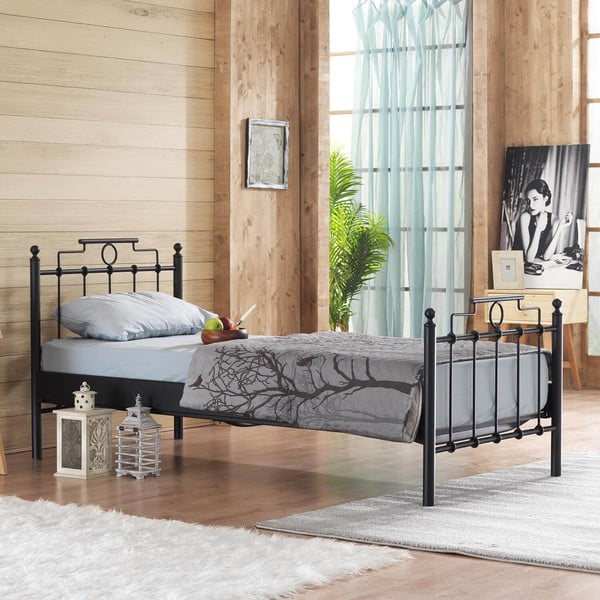 Must metallist üheinimesevoodi koos voodipõhjaga  90x200 cm Hatkus - Kalune Design-image-1