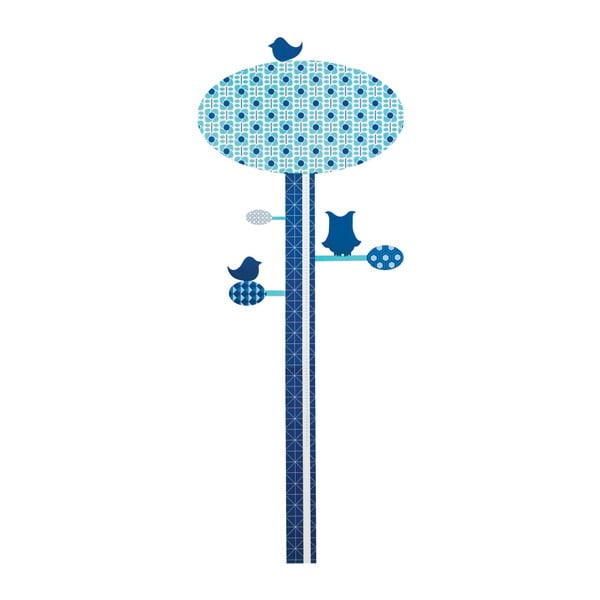Dětský modrý nástěnný metr Sebra Blue Tree, až do výšky 130 cm