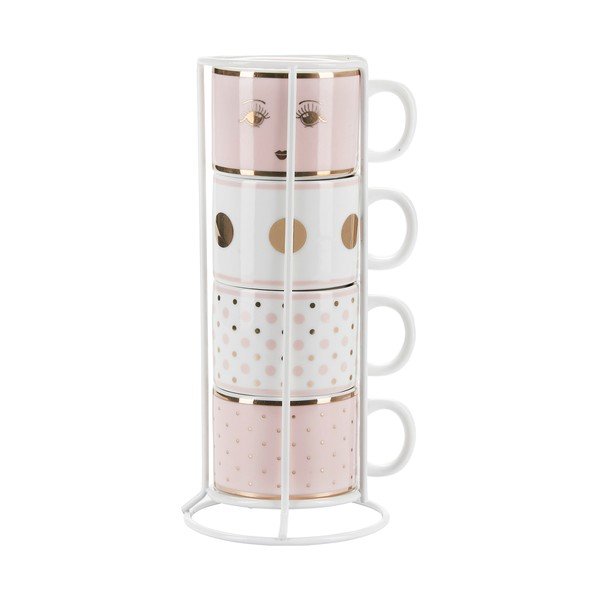 Set 4 porcelánových hrnků se stojanem Miss Étoile