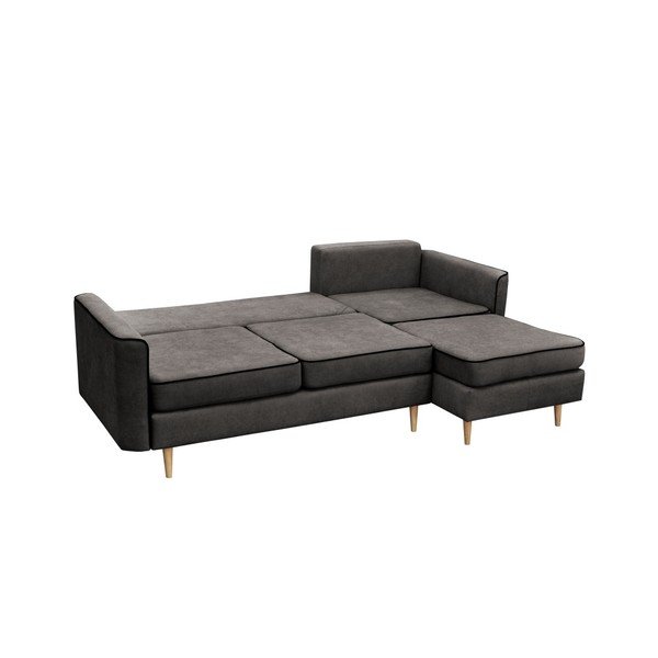 Tmavě šedá rozkládací pohovka se světlými nohami Mazzini Sofas Ladybird, pravý roh-image-3