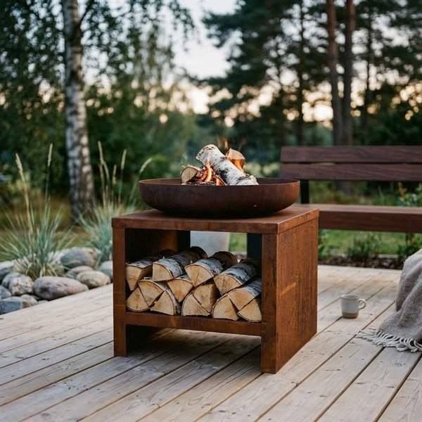 Roostetunud dekooriga puidutaldrikuga kamin - Esschert Design-image-1