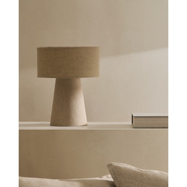 Hallikasbeež lauavalgusti tekstiilist varjuga (kõrgus 35 cm) Algaida - Kave Home-image-1