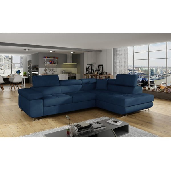 Sinine sametist nurgadiivan, muudetav / koos panipaigaga, parem nurk Anton – ELTAP-image-3