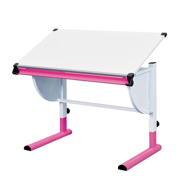 Růžovo-bílý nastavitelný psací stůl 13Casa Beckett