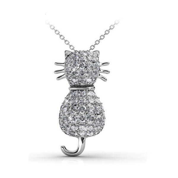 Náhrdelník s bílými krystaly Swarovski Elements Crystals Cat