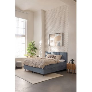Sinine vedruvoodi voodi koos panipaigaga 180x200cm Elva Bold Line - Bonami Selection