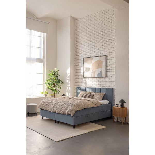 Sinine vedruvoodi voodi koos panipaigaga 180x200cm Elva Bold Line - Bonami Selection-image-1