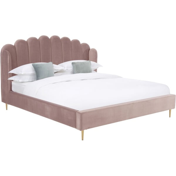 Sametpinnaga roosa pehme voodi, 180 x 200 cm. Glamour - Westwing Collection