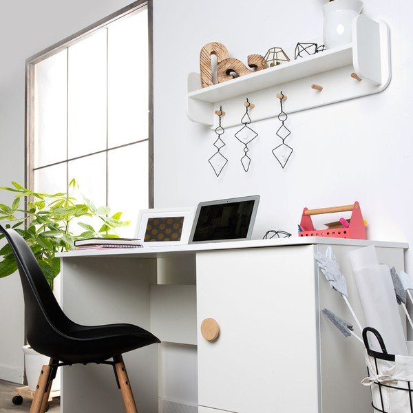 Valge seinale paigaldatav laste riidehoidja koos riiuliga I'ga - Pinio-image-1