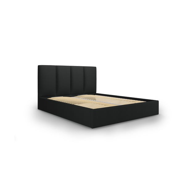 Mustaga polsterdatud kaheinimese voodi, millel on riiulid 160x200 cm Juniper - Mazzini Beds
