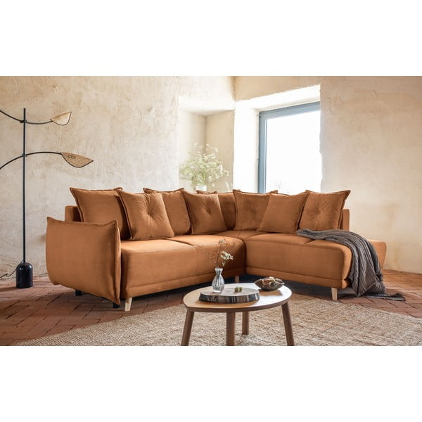 Tellisevärvi velvetist nurgadiivanvoodi (parem nurk) Lazy Lukka - Miuform-image-4