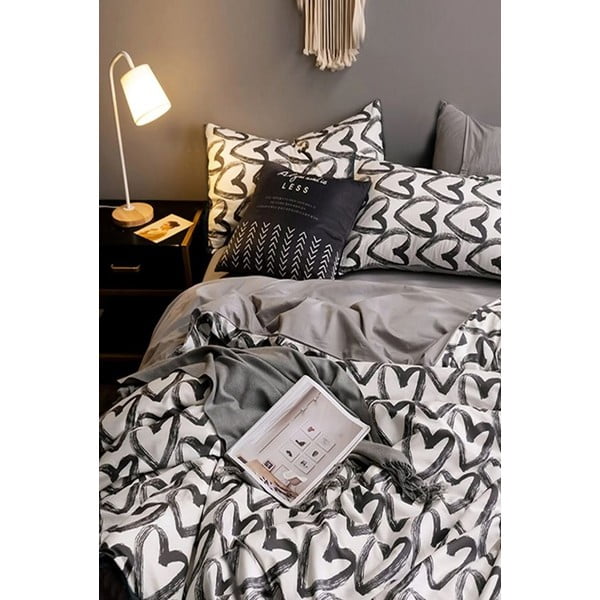 Valge ja hall puuvillane kahekohaline voodilina koos linaga 200x220 cm - Mila Home-image-1