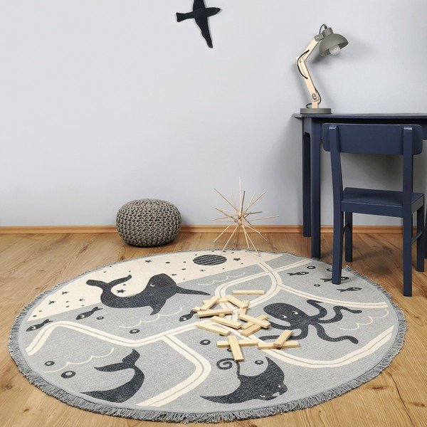 Laste puuvillane käsitöö vaip , ø 120 cm Little Deep Blue - Nattiot-image-1