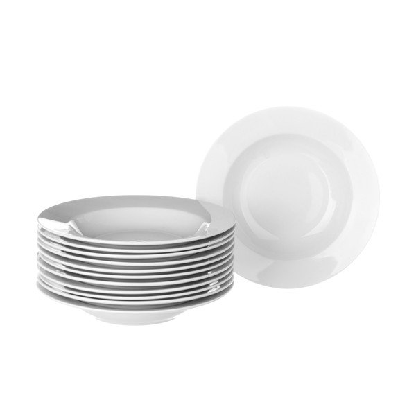 12 valge portselanist taldriku komplekt Elegantne - Casa Selección